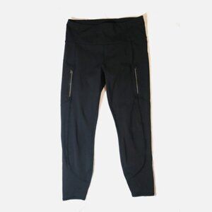 Sz M Athleta Rainier 7/8 High Rise Leggings Black w/ Side Pockets ~ Excellent